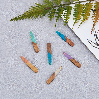Transparent Resin & Walnut Wood Pendants RESI-CJ0001-78-1