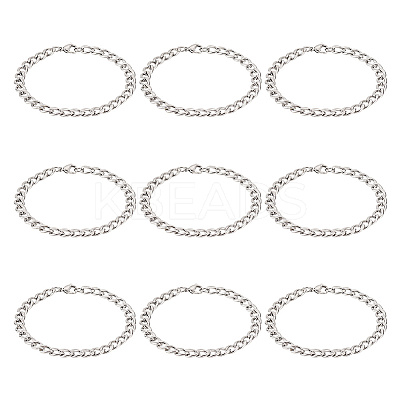 10Pcs Unisex 304 Stainless Steel Curb Chain/Twisted Chain Bracelets Set STAS-UN0048-40-1