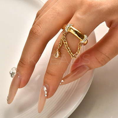 304 Stainless Steel Micro Pave Clear Cubic Zirconia Finger Rings FS-WGB0E10-03-1