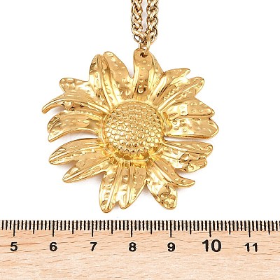 304 Stainless Steel Sunflower Pendant Wheat Chain Necklaces NJEW-P344-02G-1
