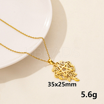 201 Stainless Steel Floral Pentagram Pendant Necklaces for Women FS-WG3C313-08-1