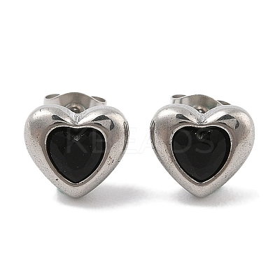 Ion Plating(IP) 304 Stainless Steel Heart Stud Earrings EJEW-C099-13PG-03-1
