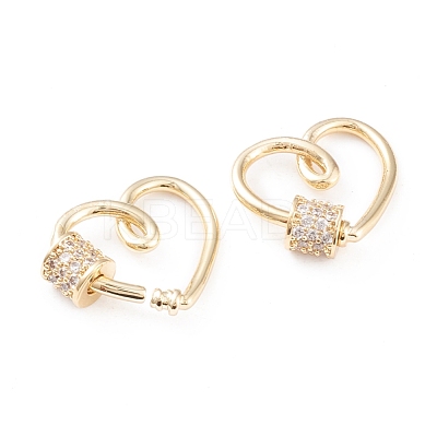 Brass Micro Pave Clear Cubic Zirconia Screw Carabiner Lock Charms KK-F814-31G-1