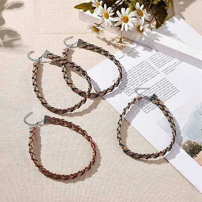 Cowhide Leather Braided Twist Rope Choker Necklace with Brass Clasp for Women NJEW-JN04167-1