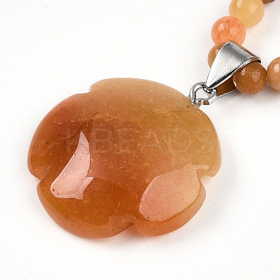 Natural Topaz Jade 4.5mm Round Beaded Flower Pendant Necklaces NJEW-T016-04N-1