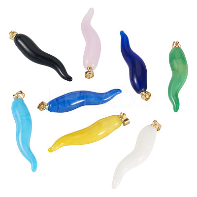 8Pcs 8 Style Handmade Lampwork with Brass Pendants KK-TA0002-22-1