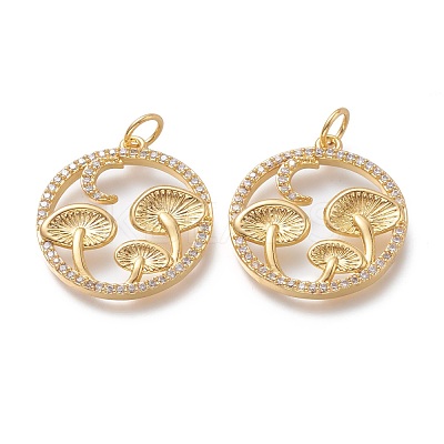 Autumn Theme Brass Micro Pave Clear Cubic Zirconia Pendants ZIRC-H104-01-G-1