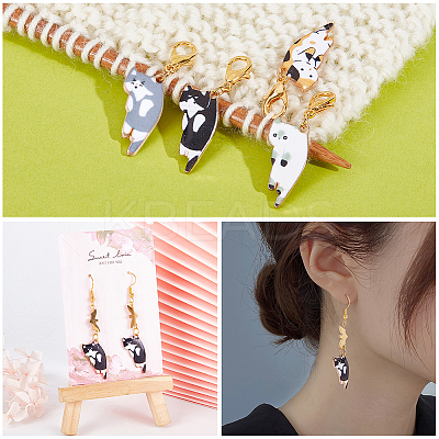 8Pcs 8 Style Alloy Enamel Cat Pendants Decoration HJEW-NB0001-50-1