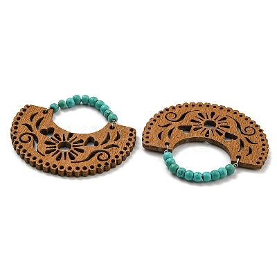 Laser Cut Poplar Wood Pendants Bag Charms with Dyed Synthetic Turquoise FIND-G073-06-1