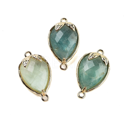 Natural Green Fluorite Faceted Teardrop Connector Charms G-B081-03G-09-1