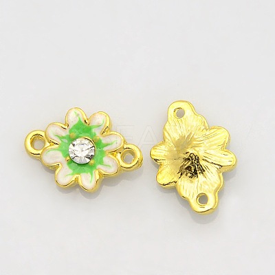 Golden Tone Alloy Rhinestone Enamel Flower Links connectors ENAM-J473-05G-1
