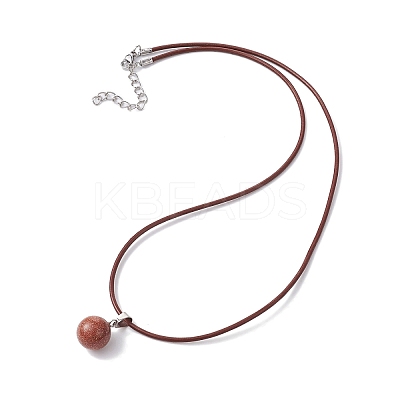 Synthetic Goldstone Round Pendant Necklaces NJEW-JN04478-02-1
