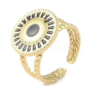 Ion Plating(IP) 304 Stainless Steel Enamel Flat Round Cuff Finger Rings RJEW-L107-043G-02-1