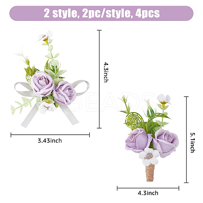 4Pcs 2 Style Artificial Sunflower Wrist Corsage & Brooch AJEW-HY0001-34B-1