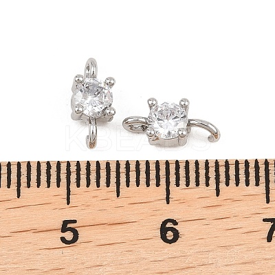 Brass Pave Clear Cubic Zirconia Flat Round Connector Charms KK-H538-21B-P-1