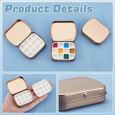 Rectangle Iron Tin Cans with 12-Grid Plastic Empty Watercolor Paint Pans CON-PH0003-12-1