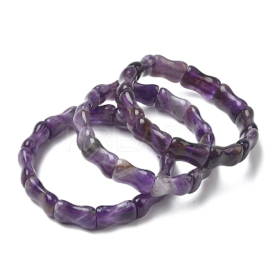 Bamboo Natural Amethyst Beads Stretch Bracelets for Women Men BJEW-K304-01G-1