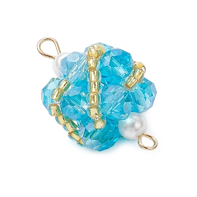 8Pcs 8 Colors Glass Beaded Round Sphere Links PALLOY-MZ00874-1