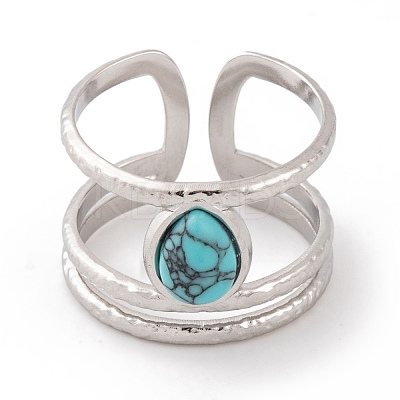 Teardrop 304 Stainless Steel Open Cuff Rings RJEW-G314-05P-1