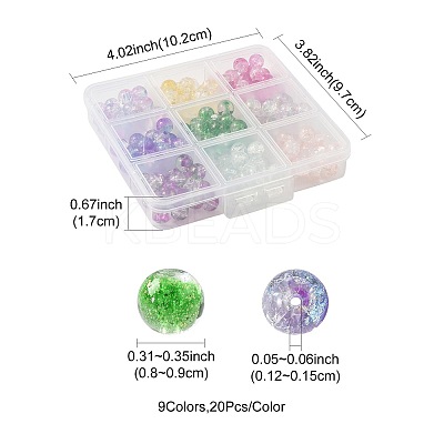 180Pcs 9 Colors Transparent Spray Painted Crackle Glass Beads GLAA-FS0002-44-1