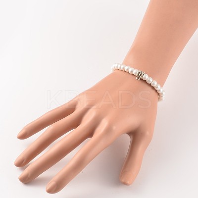 Round Glass Pearl Beaded Stretch Bracelets BJEW-JB02169-01-1