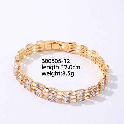 Brass Rhinestone 3-Strand Rectangle Link Bracelets for Women XO6953-8-1