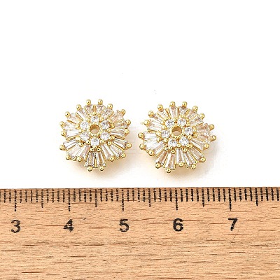 Flower Brass Clear Cubic Zirconia Bead Caps KK-V008-07G-1