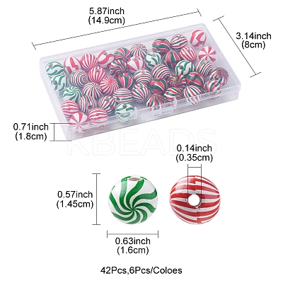 42Pcs 7 Colors Christmas Theme Printed Natural Wooden Beads WOOD-FS0001-04-1