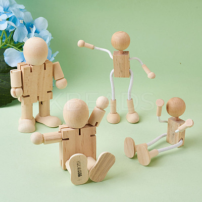 Unfinished Blank Wooden Robot Toys AJEW-TA0001-03-1
