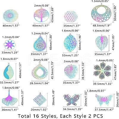 201 Stainless Steel Filigree Pendants STAS-UN0003-28-1