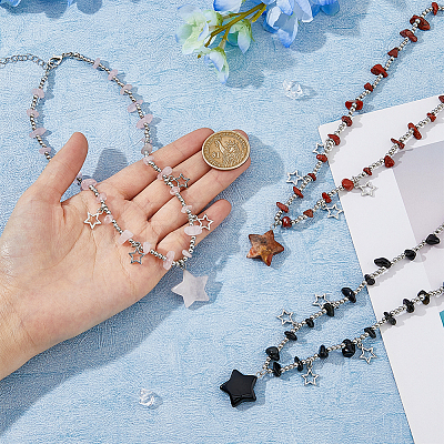 3Pcs 3 Colors Plastic & Alloy Star Pendant Necklaces with CCB Beaded Chains NJEW-FI0001-34-1