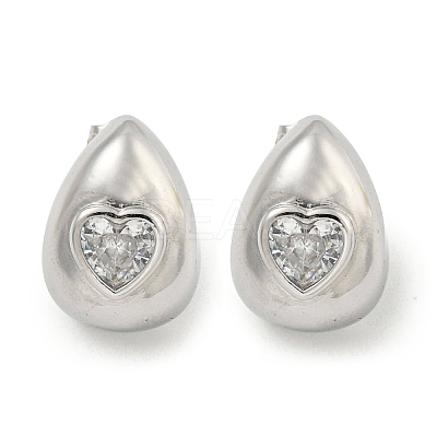 Brass Micro Pave Cubic Zirconia Stud Earrings for Women EJEW-E312-01E-P-1
