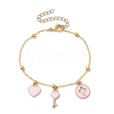 3Pcs 3 Colors Brass Flat Oval Cable Chain Bracelets BJEW-JB11602-1