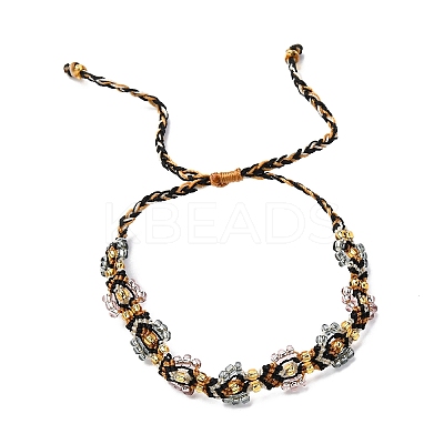 Flower Glass Seed Beaded Braided Bead Bracelets for Women Frineds BJEW-F493-10D-1