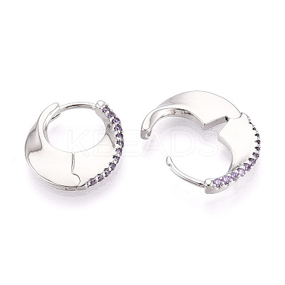 Brass Micro Pave Zirconia Moon Hoop Earrings EJEW-T048-37B-P-1