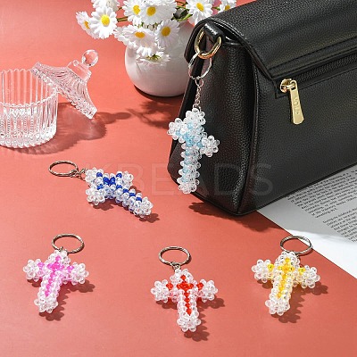 7Pcs 7 Colors Cross Acrylic Keychain with Iron Ring for Keychain KEYC-CJ0001-13-1