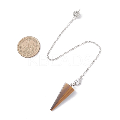 Natural Tiger Eye Cone Pendant Dowsing Pendulums HJEW-JM03967-1