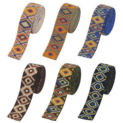 6 Strands 6 Styles Flat Ethnic Style Polyester Elastic Cord OCOR-BC0006-44-1