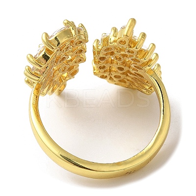 Cubic Zirconia Double Wing Open Cuff Rings RJEW-Q168-03G-02-1