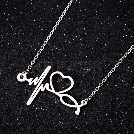 201 Stainless Steel Stethoscope Heartbeat Pendant Necklaces for Women WG4E3E7-02-1