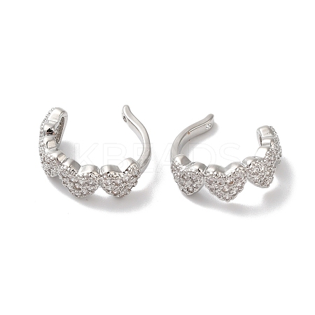 Heart Brass Micro Pave Cubic Zirconia Cuff Earrings for Women EJEW-P281-04P-1