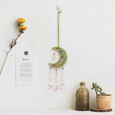 Natural Peridiot Chips Moon with Tree of Life Pendant Decorations LS-TREE-PW0003-14-1