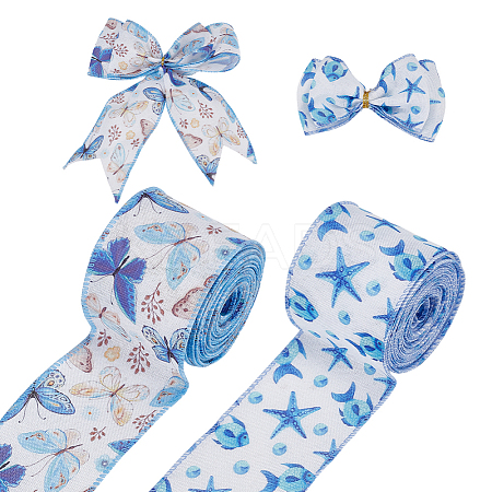 2 Rolls 2 Styles Polyester Printed Wired Ribbon OCOR-FG0002-49-1