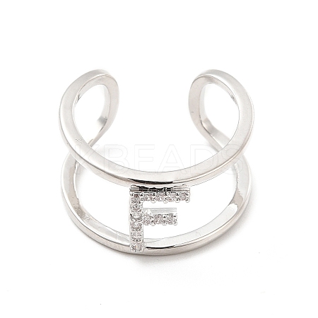 Clear Cubic Zirconia Initial Letter Open Cuff Ring RJEW-A012-01P-F-1