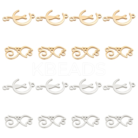 16Pcs 4 Style 201 Stainless Steel Kitten Links/Connectors STAS-DC0001-73-1