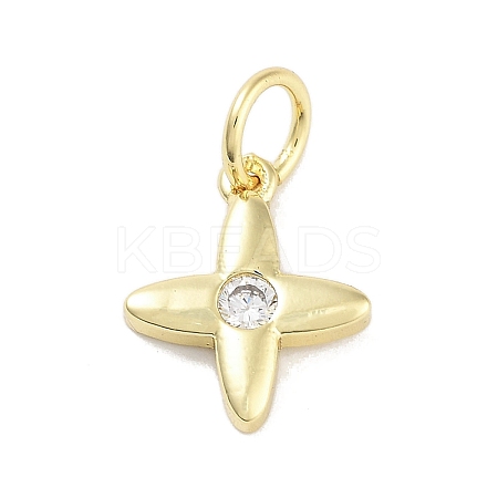 Cross Charms Rack Plating Brass Cubic Zirconia KK-M293-20G-01-1
