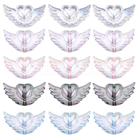 40pcs 5 Colors Transparent Acrylic Heart Wing Beads AJEW-SP0001-10-1