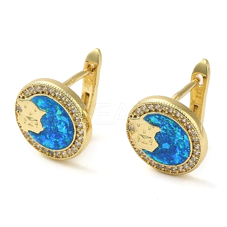 Flat Round with Bear Rack Plating Brass Micro Pave Cubic Zirconia Hoop Earrings EJEW-P277-02G-1