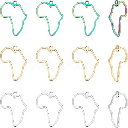 12Pcs 3 Colors Africa Map 304 Stainless Steel Connector Charms STAS-UN0038-78-1
