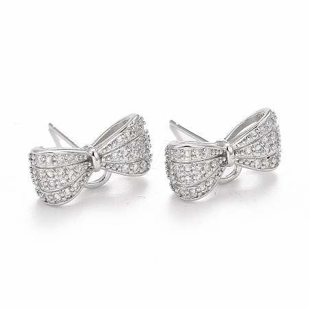 Rack Plating Brass Micro Pave Cubic Zirconia Earring Findings X-KK-C237-05P-1